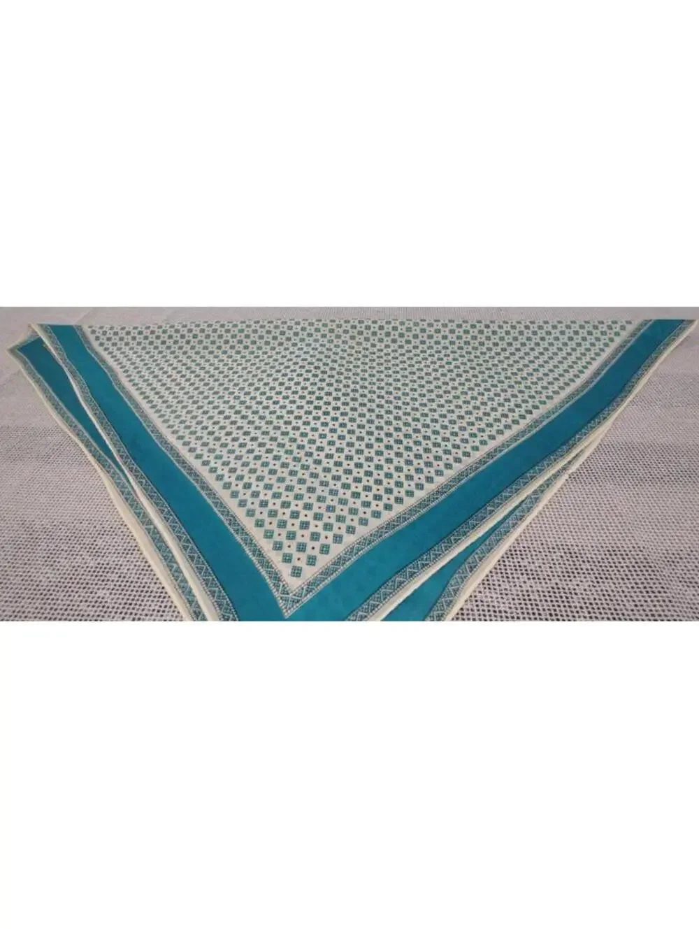 Vintage 1950s Neck Scarf Tiny Tetris Squares Teal Turquoise Rayon Unisex Scarf